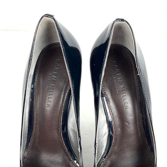 Karen Millen Dark Blue Patent  Mirror Silver Open Toe Heels / Wedge US 6 - Picture 10 of 16